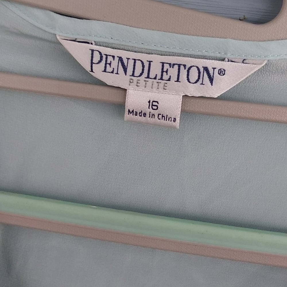 Pendleton 100% Silk Light Teal Button Down Blouse - image 3